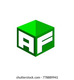 Letter AF logo in hexagon shape and green background, cube logo with letter design for company identity.
