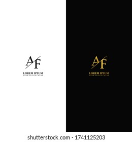 Letter Af Uppercase Logo Design Template Elements. Gold Letter Isolated On Black Background. Black Letter Isolated On White Background. Suitable For Business, Consulting Group Company.