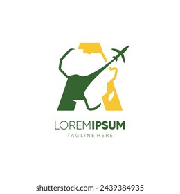 Letter A African Continent Map with Airplane for Travel Logo Design Vector Icon Symbol Graphic Illustration