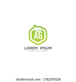 Elementos de la plantilla de diseño de iconos de logotipo de hoja de eco de Letter AG