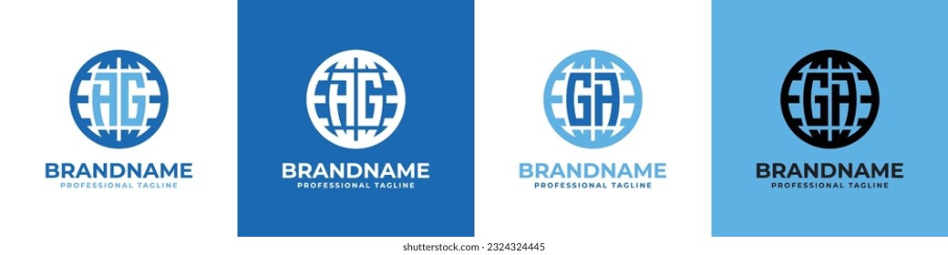 Conjunto de logotipos de letras AG y GA Globe, adecuado para cualquier negocio con iniciales AG o GA.