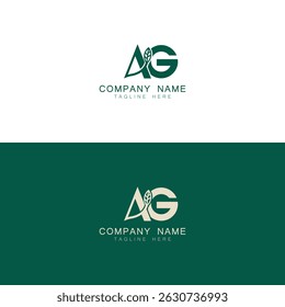 Letra AG Folha Verde Ícone de logotipo plano criativo Elementos de modelo Vetor.
