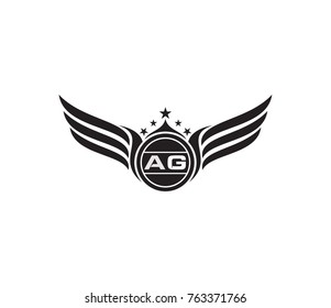 Letter AG logo template. letter AG with wing illustration. letter with star flat style isolated