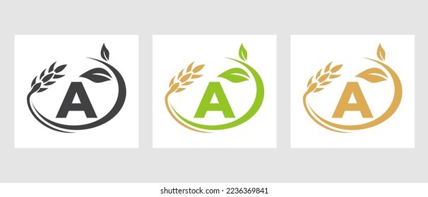 Letter A Agriculture Logo. Agribusiness, Eco-farm Design Template
