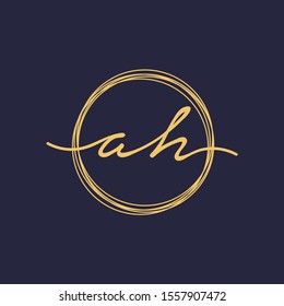 Letter AH or A H Initial with circle handwriting concept. handwriting logo of initial signature, wedding, fashion, jewelry, boutique, and botanical with creative template for any company or business -