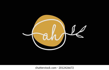 Letter AH or HA boho style botanical logo in flat minimal design