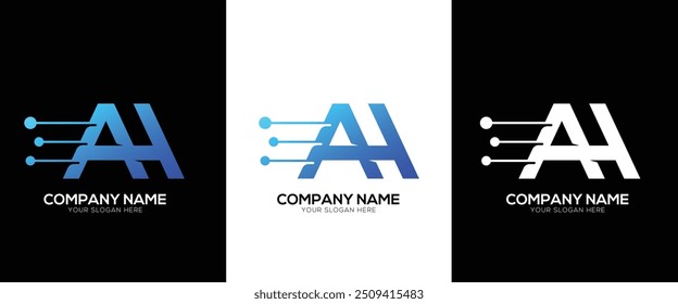 Letter AH or HA brand tech logo identity with line style minimal logo template