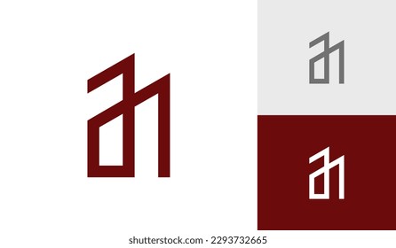 Letter AH initial monogram with building shape logo design vector