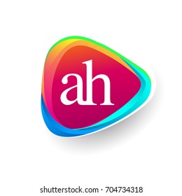 Letter AH logo in triangle shape and colorful background, letter combination logo design for company identity.