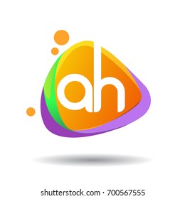 Letter AH logo in triangle splash and colorful background, letter combination logo design for creative industry, web, business and company.