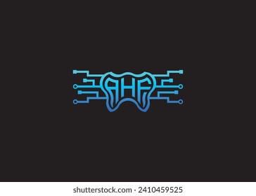 Letra AHF Vector de tecnología moderna Monograma de cuidado dental logotipo de forma de cuidado dental.