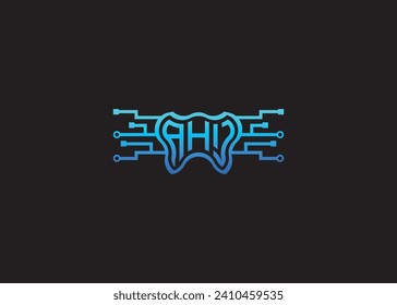 Letra AHJ Vector de tecnología moderna Monograma Forma de cuidado dental Logotipo