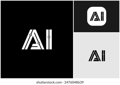 Letter AI Artificial Intelligence Circuit Connect Technology Vector Logo Design Illustration