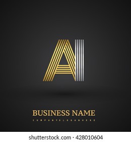 Letter AI linked logo design. Elegant silver and golden colored symbol for your business name and corporate identity.