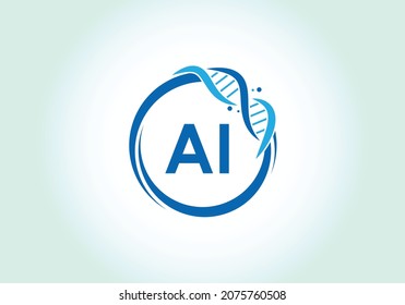 Letter AI monogram alphabet in a circle with DNA. Genetics logo design concept. Font emblem. Modern vector logo for medicine, science, laboratory, business, and company identity