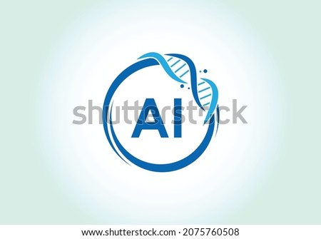 Letter AI monogram alphabet in a circle with DNA. Genetics logo design concept. Font emblem. Modern vector logo for medicine, science, laboratory, business, and company identity