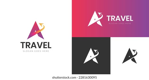 Letter A Air Travel Logo icon Design with plane graphic element, symbol, sign for travel agency logo design