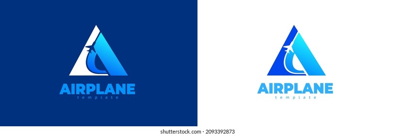  Letter A Airplane logo blue color. Plane takeoff lines logotype.