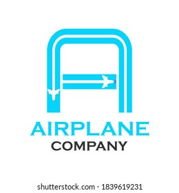 letter a with airplane logo template illustration. suitable for transportation, web, brand, network, agency, identity, tour, company etc