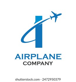 Letter i with airplane logo template illustration. suitable for transportation, brand, travel, agency, web, label, network, marketing etc