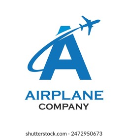 Letter a with airplane logo template illustration. suitable for transportation, brand, travel, agency, web, label, network, marketing etc