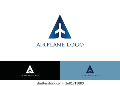 Letter A airplane simple and clean blue logo