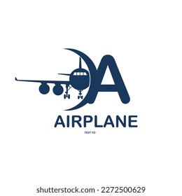 Letter A with airplane vector logo template. Fonts for event, promo, logo, banner, monogram and poster. Alphabet label symbol for branding and identity