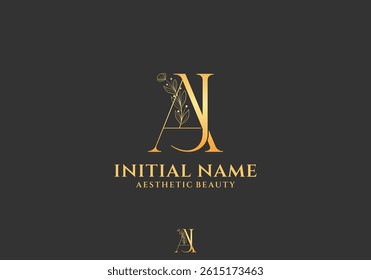  Letter AJ Beauty Logo with Flourish Ornament Luxury