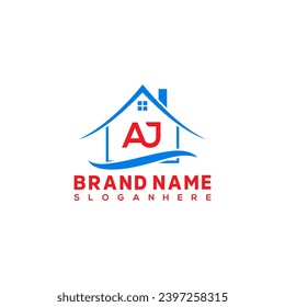 Letter AJ house logo design vector template. Home real estate logo.