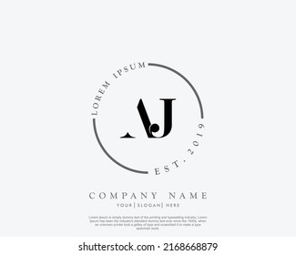 Letter AJ Initial handwriting logo with signature and hand drawn style.