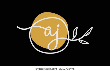 Letter AJ or JA boho style botanical logo in flat minimal design symbol