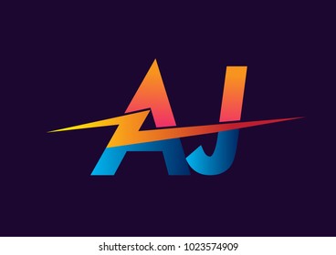 Letter AJ logo with Lightning icon, letter combination Power Energy Logo design for Creative Power ideas, web, business and company.