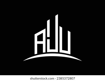 Letter AJU Building Vektorgrafik Monogram Logo Design Vorlage. Building Shape AJU Logo.
