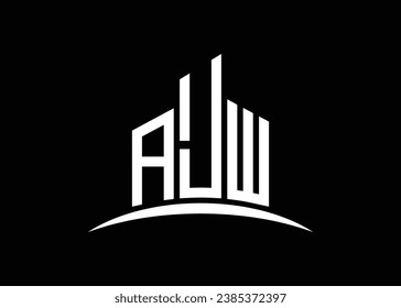 Letra AJW construcción de la plantilla de diseño del logotipo del monólogo del vector. Construyendo el logotipo de Shape AJW.