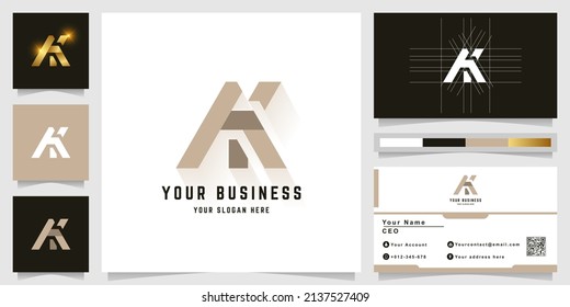 Logo de monograma de carta AK o HK con diseño de tarjeta de visita