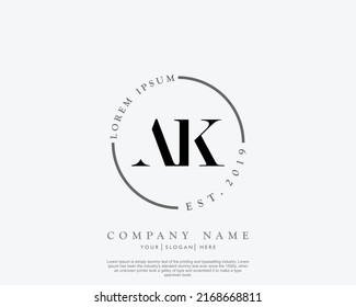 Letter AK Initial handwriting logo with signature and hand drawn style.