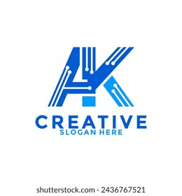 Letter AK initial With High Tech Symbol, Letter AK abstract logo design, Initial Letter Logo vector template
