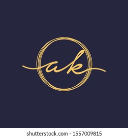 Letter AK or A K Initial with circle handwriting concept. handwriting logo of initial signature, wedding, fashion, jewelry, boutique, and botanical with creative template for any company or business -