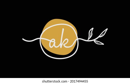 Botanisches Logo im Stil von Letter AK oder KA boho in flachem minimalem Design-Symbol