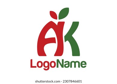 Letter AK and leaf concept. Very suitable for symbol, logo, company name, brand name, personal name, icon and many more.