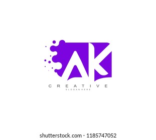 Letter AK Logo Design Vector with Abstract Square Shape Dots