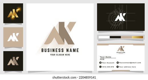 Logo de monograma AK o NK con diseño de tarjeta de visita