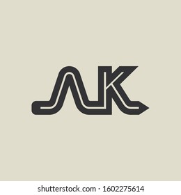 Letter AK pencil shape logo design. Link icon in flat style isolated on grey background. Graphic alphabet symbol for your corporate business identity, website, app, UI. Arts logo design inspiration.