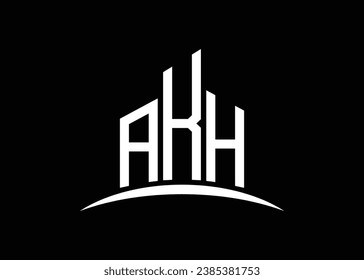 Letter AKH building vector monogram logo design template. Building Shape AKH logo.