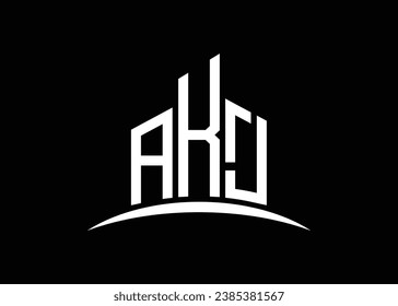 Letter AKJ building vector monogram logo design template. Building Shape AKJ logo.