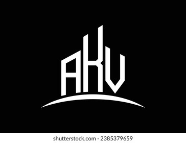 Letter AKV building vector monogram logo design template. Building Shape AKV logo.