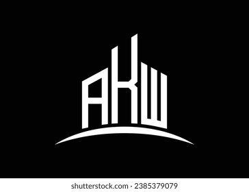 Letter AKW building vector monogram logo design template. Building Shape AKW logo.