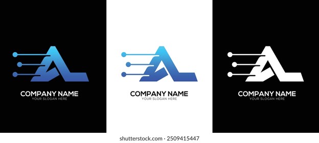 Letter AL or LA brand tech logo identity with line style minimal logo template