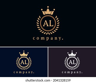 Letter AL laurel wreath monogram template. Beautiful crown logo for Royalty, business card, Boutique, Hotel, Heraldic, Cafe, Restaurant, Web design, Jewelry. Elegant vector emblem illustration.