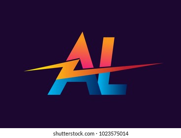 Letter AL logo with Lightning icon, letter combination Power Energy Logo design for Creative Power ideas, web, business and company.